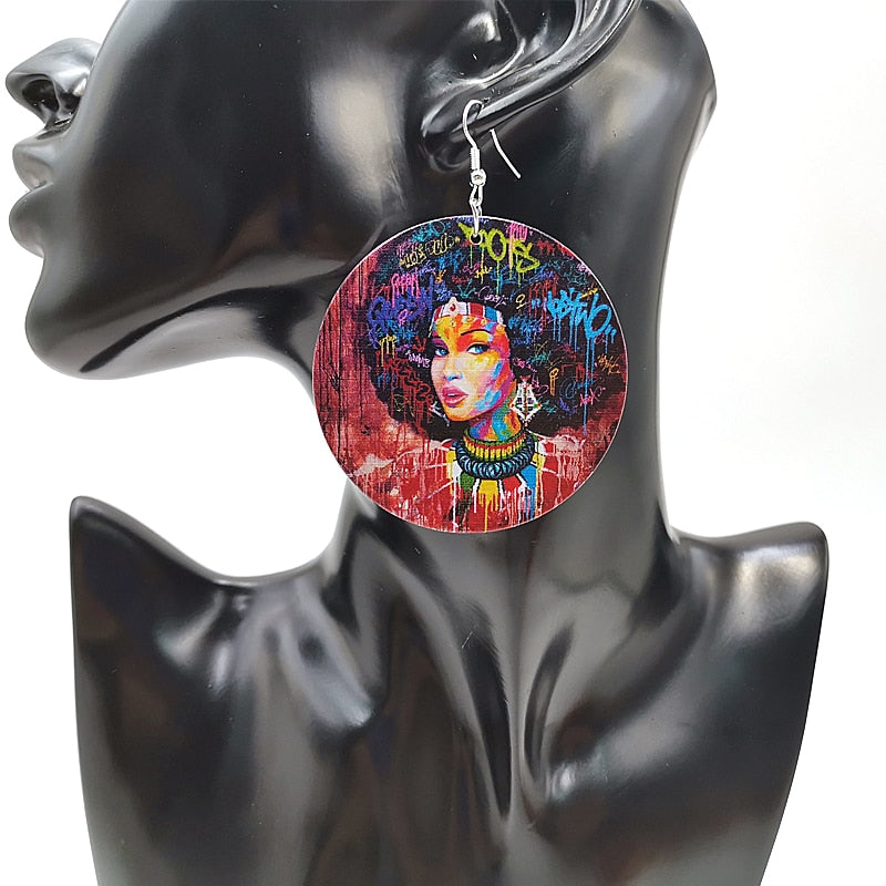 The Pride Round Wooden Graffiti Earrings 2 | CATICA Couture - CATICA Couture