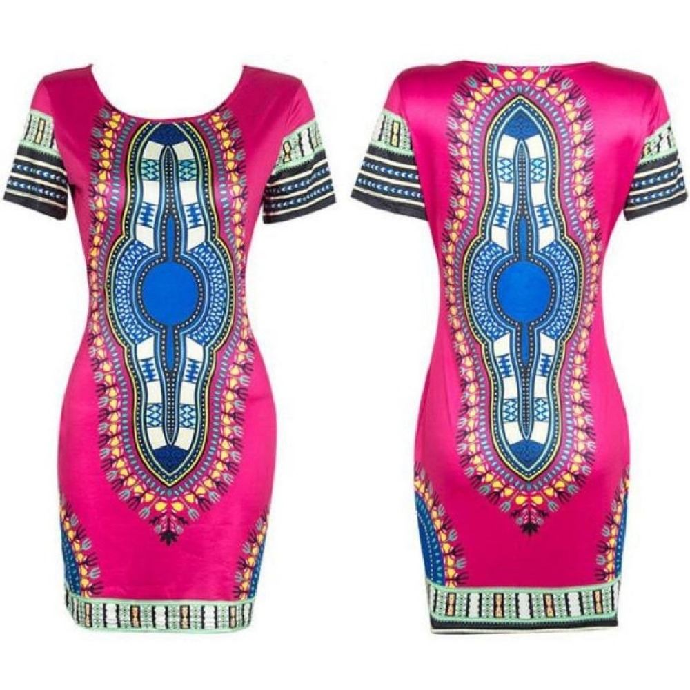 Sun City Pink Fitted Dashiki Dress  | CATICA Couture - CATICA Couture