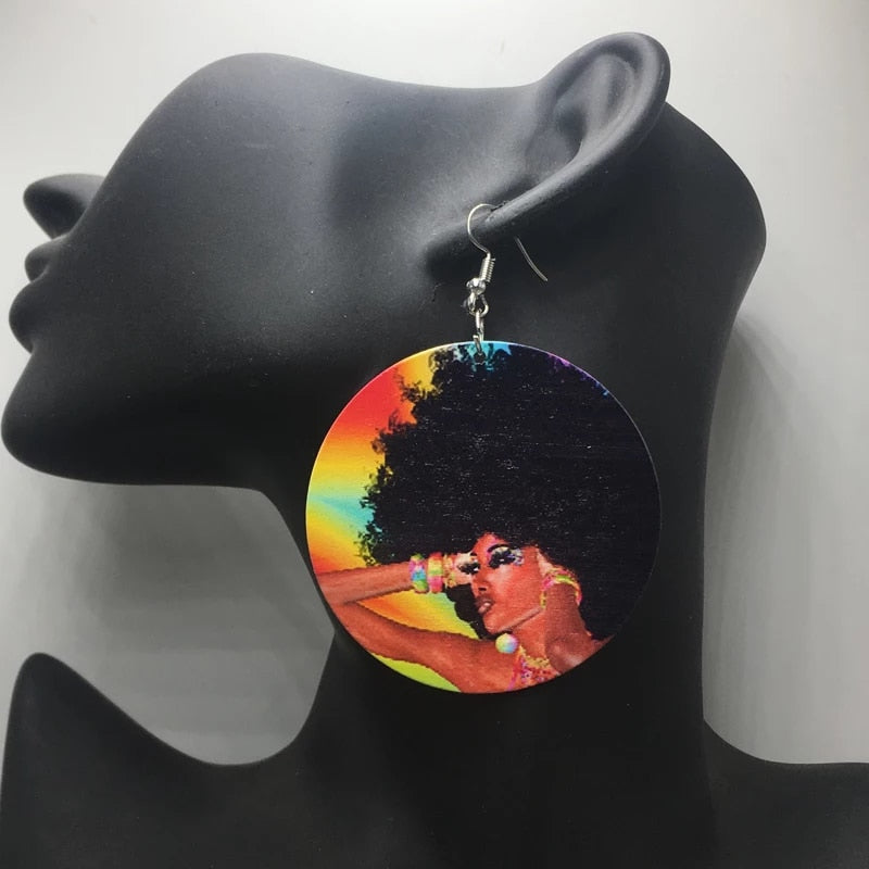Rainbow Gold Round Wooden Earrings | CATICA Couture - CATICA Couture
