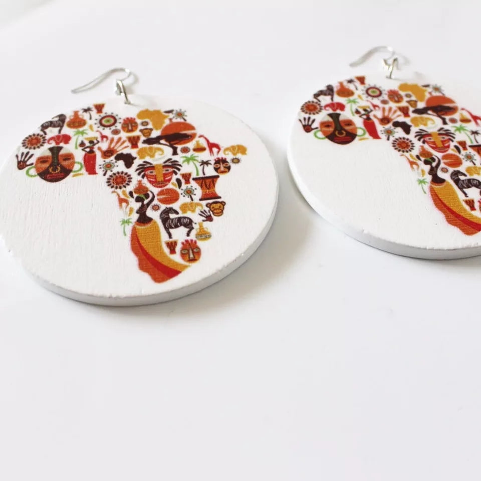 The Earthy Round Wooden African Map Earrings | CATICA Couture - CATICA Couture