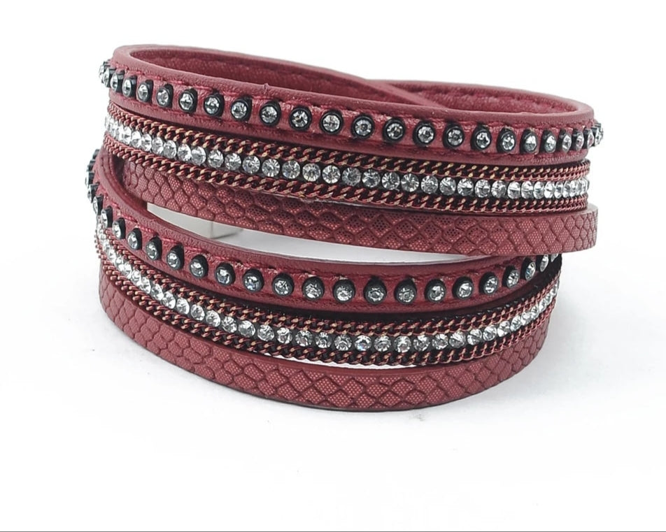 The Crystal Wrap Leather  Charm Bangle | CATICA Couture - CATICA Couture