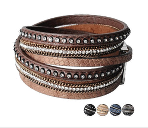 Open image in slideshow, The Crystal Wrap Leather  Charm Bangle | CATICA Couture - CATICA Couture
