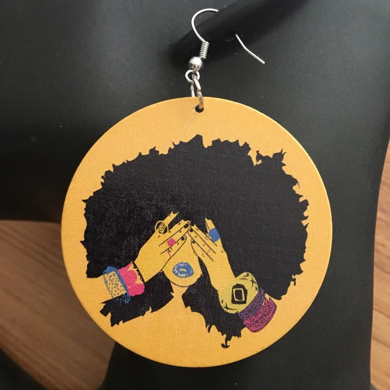 Unique Afro Girl Wooden Earrings | CATICA Couture - CATICA Couture