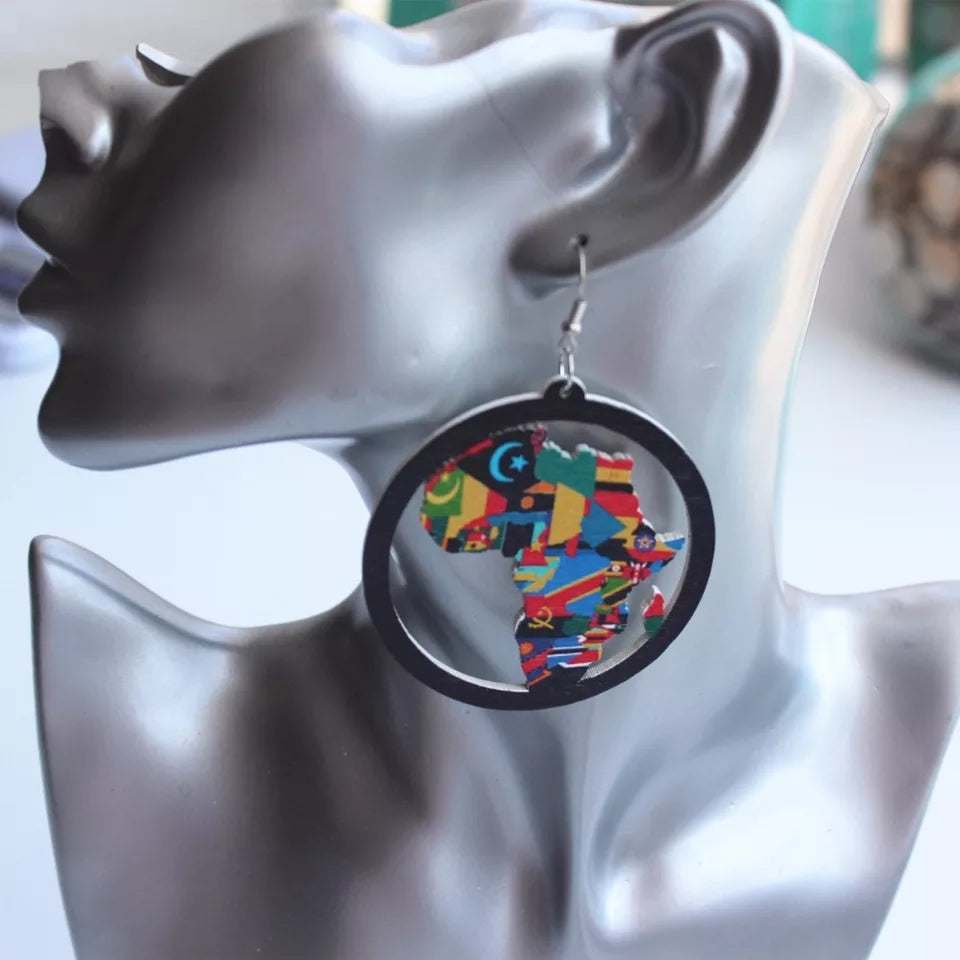 The United Wooden African Map Earrings | CATICA Couture - CATICA Couture