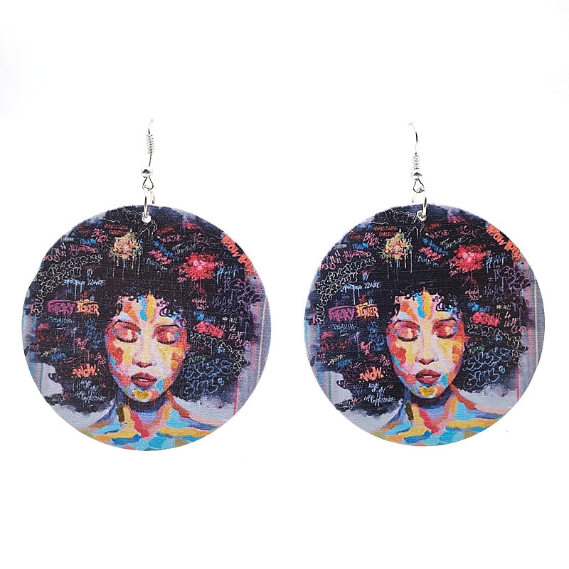 The Pride Round Wooden Graffiti Earrings 2 | CATICA Couture - CATICA Couture