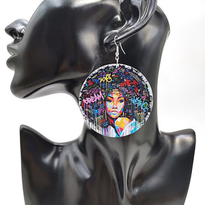 Open image in slideshow, The Pride Round Wooden Graffiti Earrings 2 | CATICA Couture - CATICA Couture
