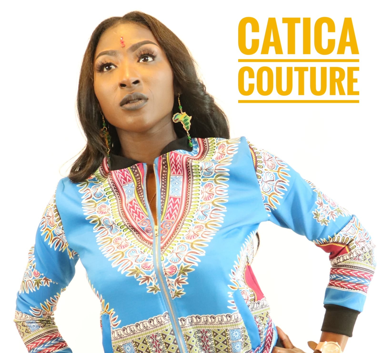 London Dashiki Bomber Jacket Light Blue | CATICA Couture - CATICA Couture