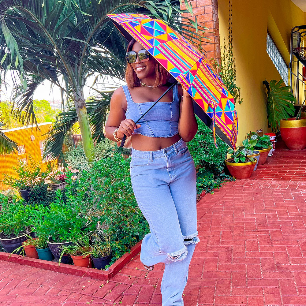 Stylish African Windproof UV Ankara Print Umbrella - CATICA Couture