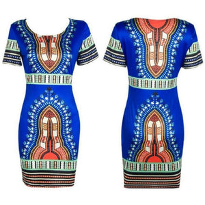 Sun City Blue Fitted Dashiki Dress | CATICA Couture - CATICA Couture