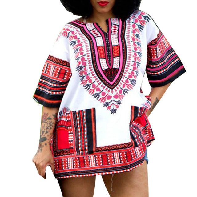 Traditional African Dashiki White & Red - CATICA Couture