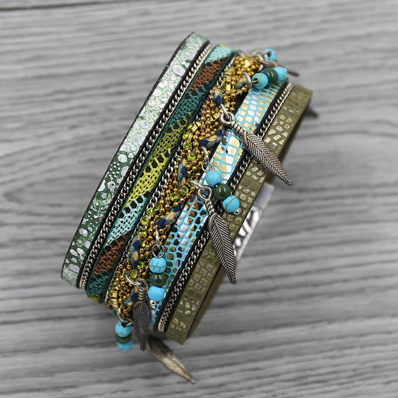 Strathspey green leather bracelet for women | CATICA Couture - CATICA Couture