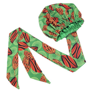 Open image in slideshow, African Print Satin Bonnet and Bonnet Wrap w/Double Layer Headwrap | CATICA Couture - CATICA Couture
