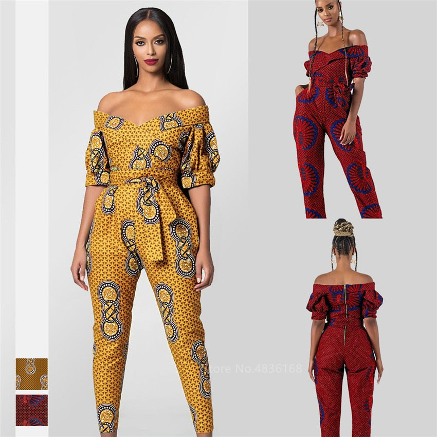 Ladies Dashiki Print Off Shoulder Ankara Style Trousers/Jumpsuit | CATICA Couture - CATICA Couture