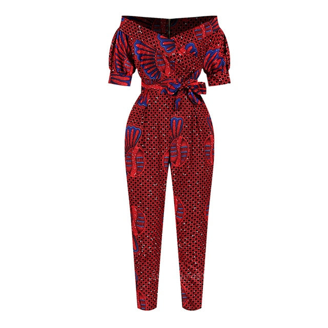 Off Shoulder Latest Ankara Jumpsuits Ladies Dashiki Print Off