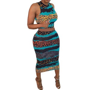 Open image in slideshow, Spot Two Piece Leopard Print Skirt and Blouse | CATICA Couture - CATICA Couture
