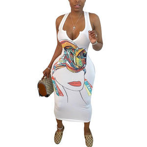 Open image in slideshow, Cartoon Head Wrapped Queen V-neck Sleeveless Dress | CATICA Couture - CATICA Couture
