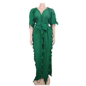 Open image in slideshow, Frills Elegant V-neck Dress | CATICA Couture - CATICA Couture
