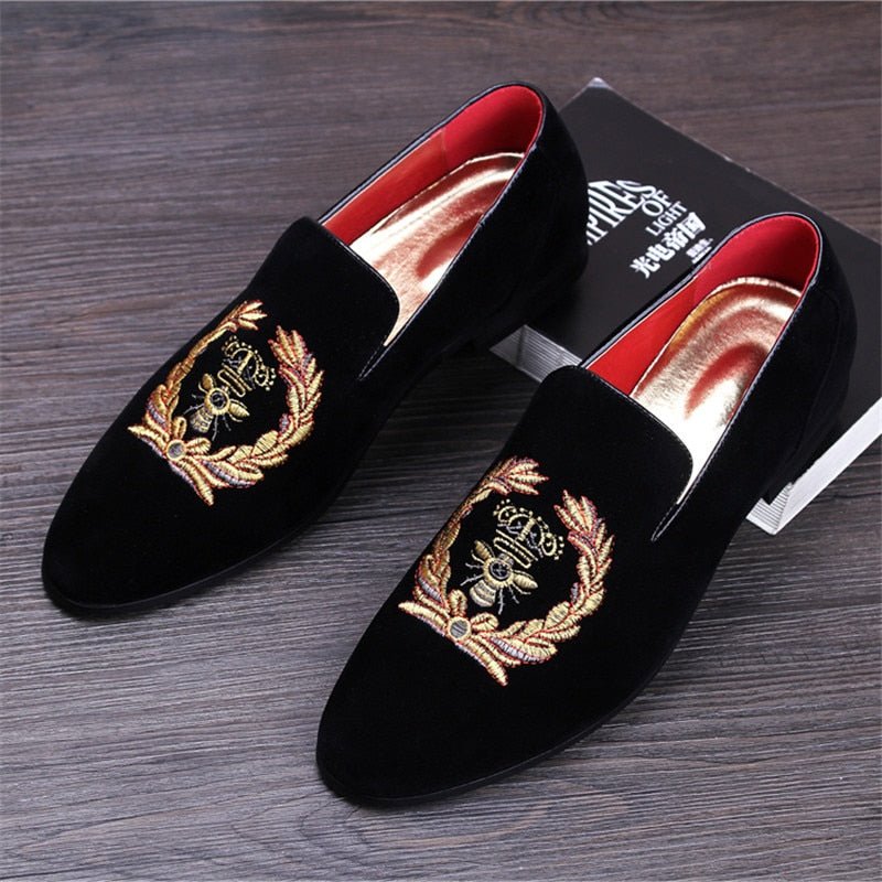 Fashion Suede Leather Embroidery Loafers | CATICA Couture
