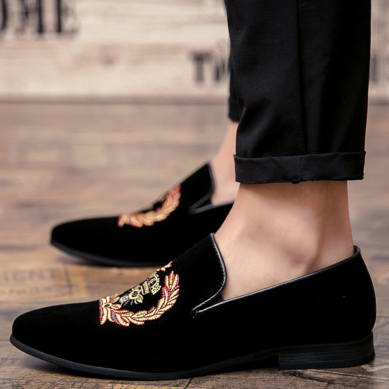 Fashion Suede Leather Embroidery Loafers | CATICA Couture - CATICA Couture