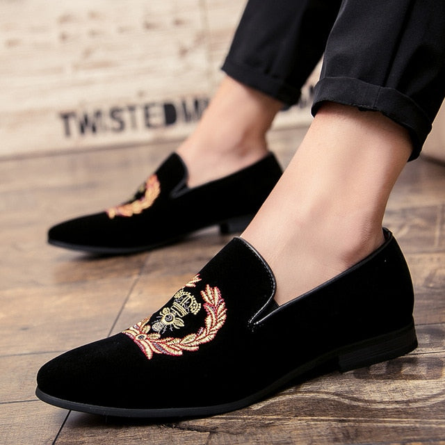 Fashion Suede Leather Embroidery Loafers | CATICA Couture