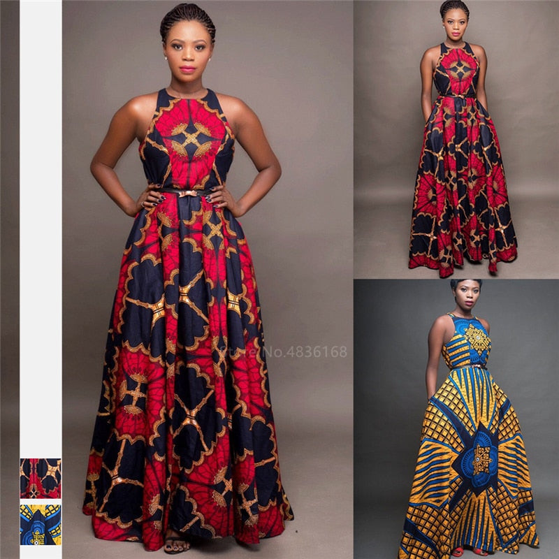 Balance Round Neck Dashiki Maxi Dress | CATICA Couture - CATICA Couture