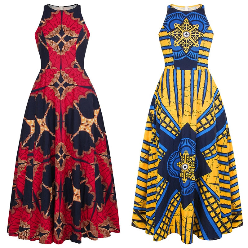 Balance Round Neck Dashiki Maxi Dress | CATICA Couture - CATICA Couture