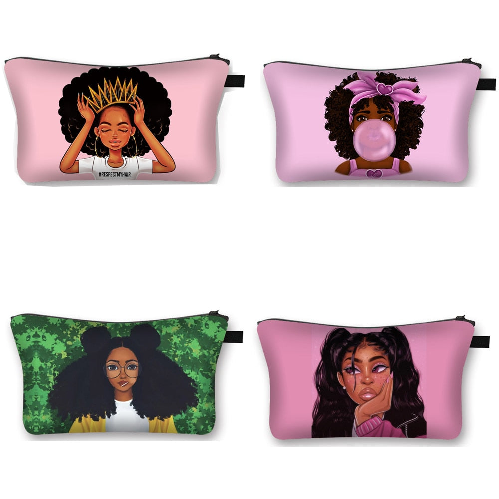 Afro Girl Print Cosmetic Case | CATICA Couture - CATICA Couture
